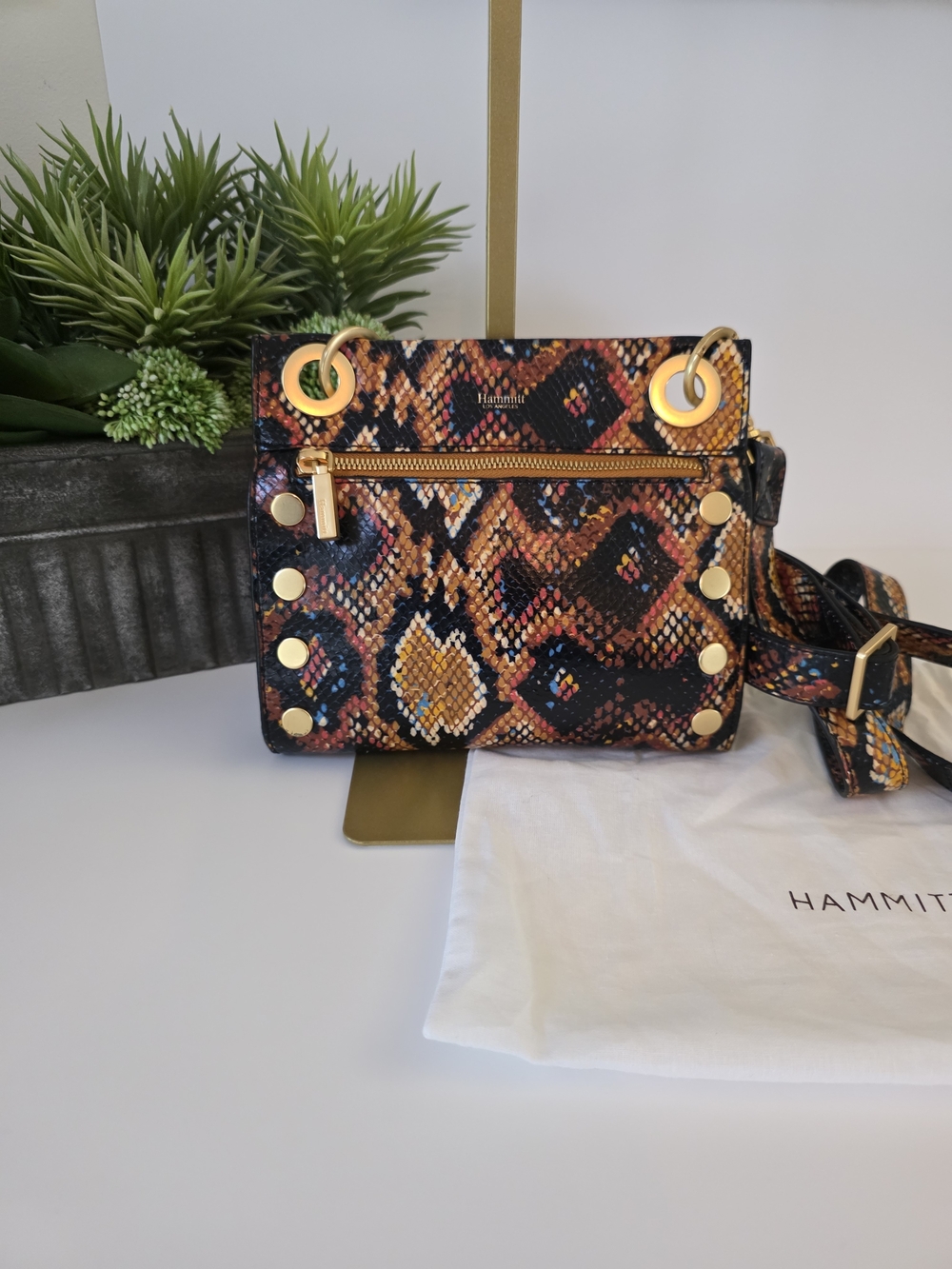 Hammitt Tony Small Botanical Snake Print Leather Crossbody Brushed Gold - Picture 3 of 15